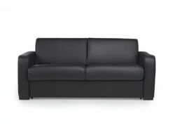 Ensemble Canapé 3 Places Convertible Express En Cuir BEVIS Noir Avec Couette 220 X 240 Et 2 Oreillers -Deco.fr Soldes Boutique canape 18442925