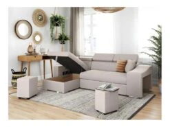 Canapé D'Angle ELONA Convertible En Tissu - Beige - Angle Gauche -Deco.fr Soldes Boutique canape 18796403