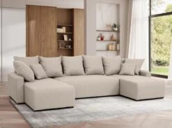 Canapé D'angle Panoramique Convertible En Tissu Beige LADAZIA -Deco.fr Soldes Boutique canape 18812525