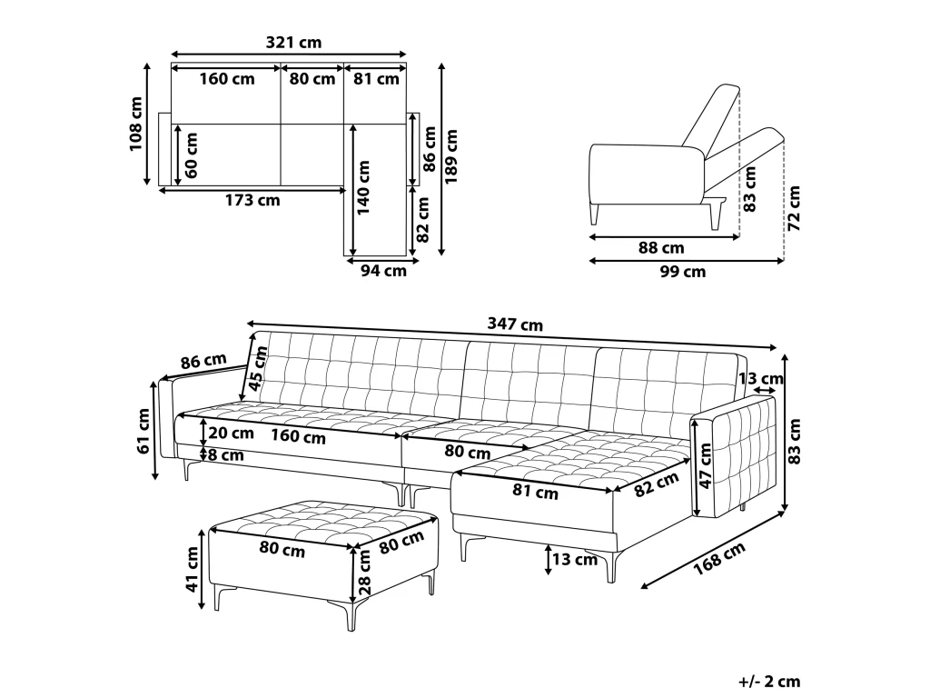 Canapé Angle Gauche Convertible En Tissu Gris Clair 5 Places Avec Pouf ABERDEEN 3 Canapé Angle Gauche Convertible En Tissu Gris Clair 5 Places Avec Pouf ABERDEEN – Image 3