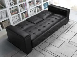 Canapé 3 Places Clic-clac En Simili DEVONSHIRE Avec Tablette Centrale Rabattable - Noir -Deco.fr Soldes Boutique canape 191360