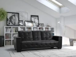 Canapé 3 Places Clic-clac En Simili DEVONSHIRE Avec Tablette Centrale Rabattable - Noir -Deco.fr Soldes Boutique canape 191364