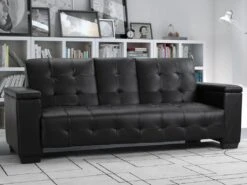 Canapé 3 Places Clic-clac En Simili DEVONSHIRE Avec Tablette Centrale Rabattable - Noir -Deco.fr Soldes Boutique canape 191365