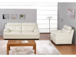 Fauteuil En Cuir De Buffle MANUELLA - Blanc Ivoire -Deco.fr Soldes Boutique canape 19145 1