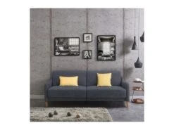 ANGELES Canapé Convertible Clic-Clac 3 Places Contemporain - Tissu Gris Avec Coussins - L 196 X P 91 X H 81 Cm