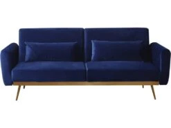 Canapé Clic Clac En Velours "Donia" - 203 X 81 X 83 Cm - 3 Places - Bleu Foncé -Deco.fr Soldes Boutique canape 19211339