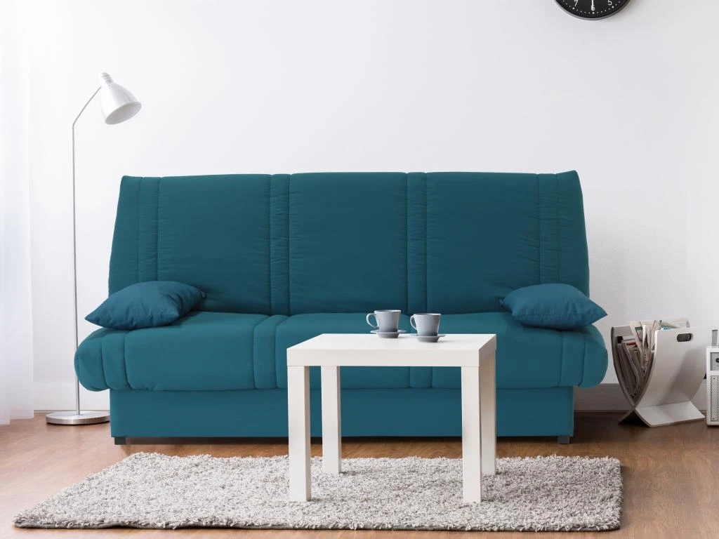 Canapé Convertible Clic-clac Bleu 100% Coton Avec Coffre De Rangement FARWEST II 1 Canapé Convertible Clic-clac Bleu 100% Coton Avec Coffre De Rangement FARWEST II