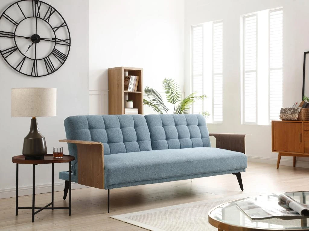 Canapé 3 Places Convertible Clic-clac En Tissu Bleu NINANDRO 1 Canapé 3 Places Convertible Clic-clac En Tissu Bleu NINANDRO