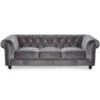 Grand Canapé 3 Places Chesterfield Velours Argent -Deco.fr Soldes Boutique canape 19940455