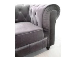 Grand Canapé 3 Places Chesterfield Velours Argent -Deco.fr Soldes Boutique canape 19940459