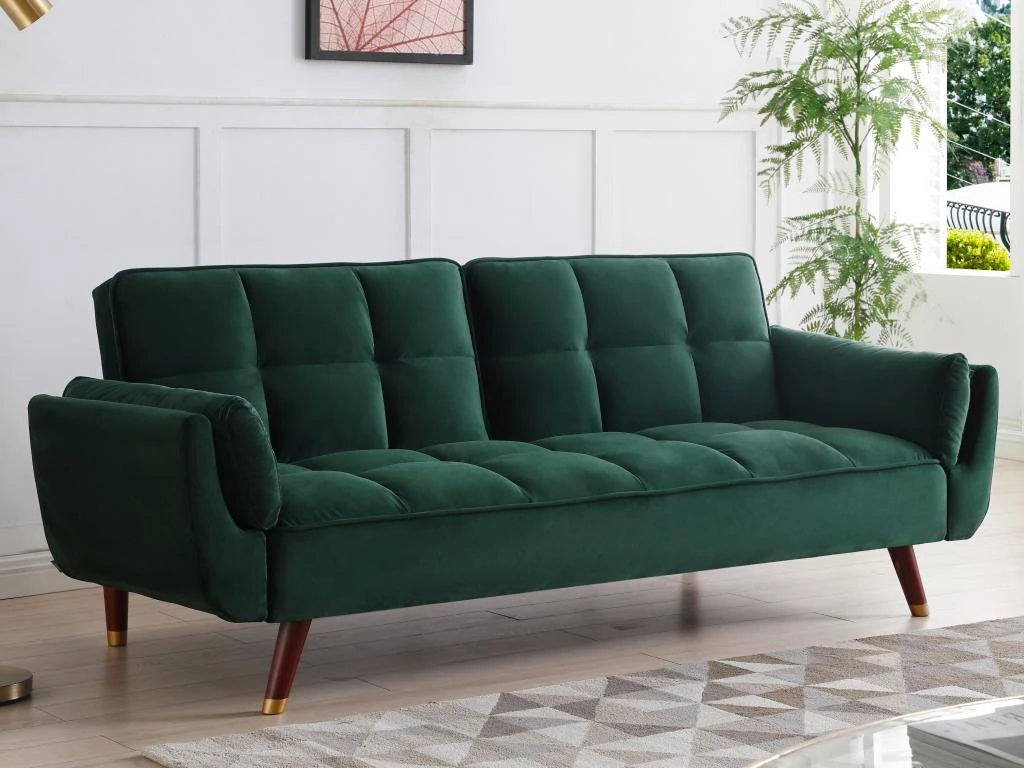Canapé 3 Places Convertible Clic-clac En Velours Vert GULCAN 9 Canapé 3 Places Convertible Clic-clac En Velours Vert GULCAN – Image 9