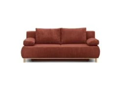 Banquette Convertible 3 Places MIKA - Velours Côtelé Terracotta - Coffre De Rangement - L 192 X H 84 X P 93 Cm