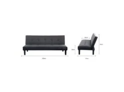 IVY Banquette Clic Clac 3 Places Capitonné - Tissu Gris Clair Et Simili Noir - L 180 X P 84 X H 74 Cm -Deco.fr Soldes Boutique canape 20000449