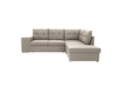 Canapé D'angle Convertible Réversible 4-5 Places MITCHELL - Tissu Beige - Coffre De Rangement - L 247 X P 205 X H 71/93 Cm