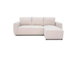 Canapé D'angle Convertible Réversible 3-4 Places PHARELL - Velours Côtelé Beige - Coffre De Rangement - L 244 X P 155 X H 71