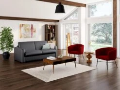 Canapé 3 Places Convertible Express En Cuir Gris BEVIS - Matelas 14 Cm