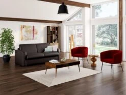 Canapé 3 Places Convertible Express En Cuir Marron BEVIS - Matelas 14 Cm