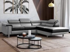 Canapé D'angle En Cuir MYSTIQUE - Bicolore Noir Et Gris - Angle Droit -Deco.fr Soldes Boutique canape 20126069