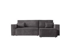 CLARISSE - Canapé D'angle Convertible Réversible Avec Coffre En Velours Côtelé - Gris Anthracite