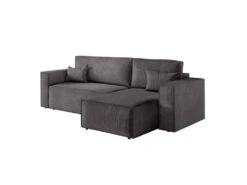 CLARISSE - Canapé D'angle Convertible Réversible Avec Coffre En Velours Côtelé - Gris Anthracite -Deco.fr Soldes Boutique canape 20127799