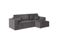 CLARISSE - Canapé D'angle Convertible Réversible Avec Coffre En Velours Côtelé - Gris Anthracite -Deco.fr Soldes Boutique canape 20127801