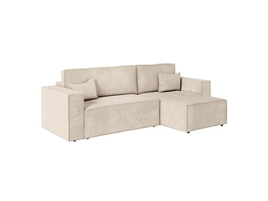 CLARISSE - Canapé D'angle Convertible Réversible Avec Coffre En Velours Côtelé - Beige 5 CLARISSE - Canapé D'angle Convertible Réversible Avec Coffre En Velours Côtelé - Beige – Image 5