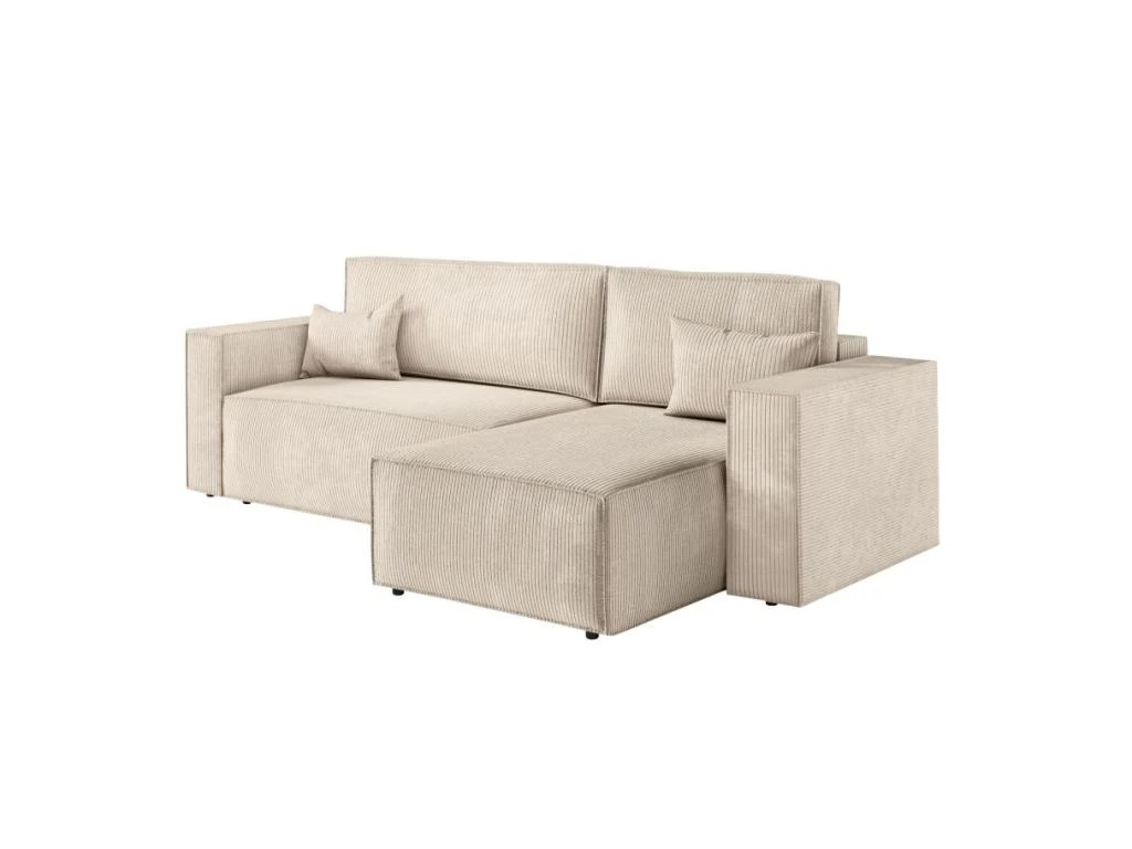 CLARISSE - Canapé D'angle Convertible Réversible Avec Coffre En Velours Côtelé - Beige 7 CLARISSE - Canapé D'angle Convertible Réversible Avec Coffre En Velours Côtelé - Beige – Image 7