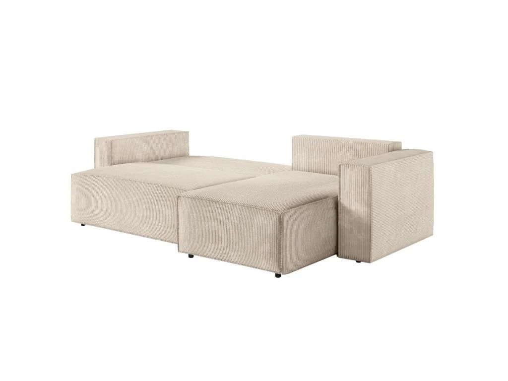 CLARISSE - Canapé D'angle Convertible Réversible Avec Coffre En Velours Côtelé - Beige 10 CLARISSE - Canapé D'angle Convertible Réversible Avec Coffre En Velours Côtelé - Beige – Image 10