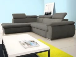 Canapé D'angle Convertible En Tissu Avec Coffre De Rangement FABIEN - Taupe - Angle Gauche -Deco.fr Soldes Boutique canape 202829