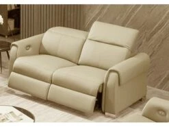 Canapé 3 Places Avec 2 Relax électriques En Cuir Italien Buffle TOPRELAX, Beige