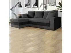 Canapé D'angle Convertible En Tissu "Kris" - 3 Places - Gris/Noir