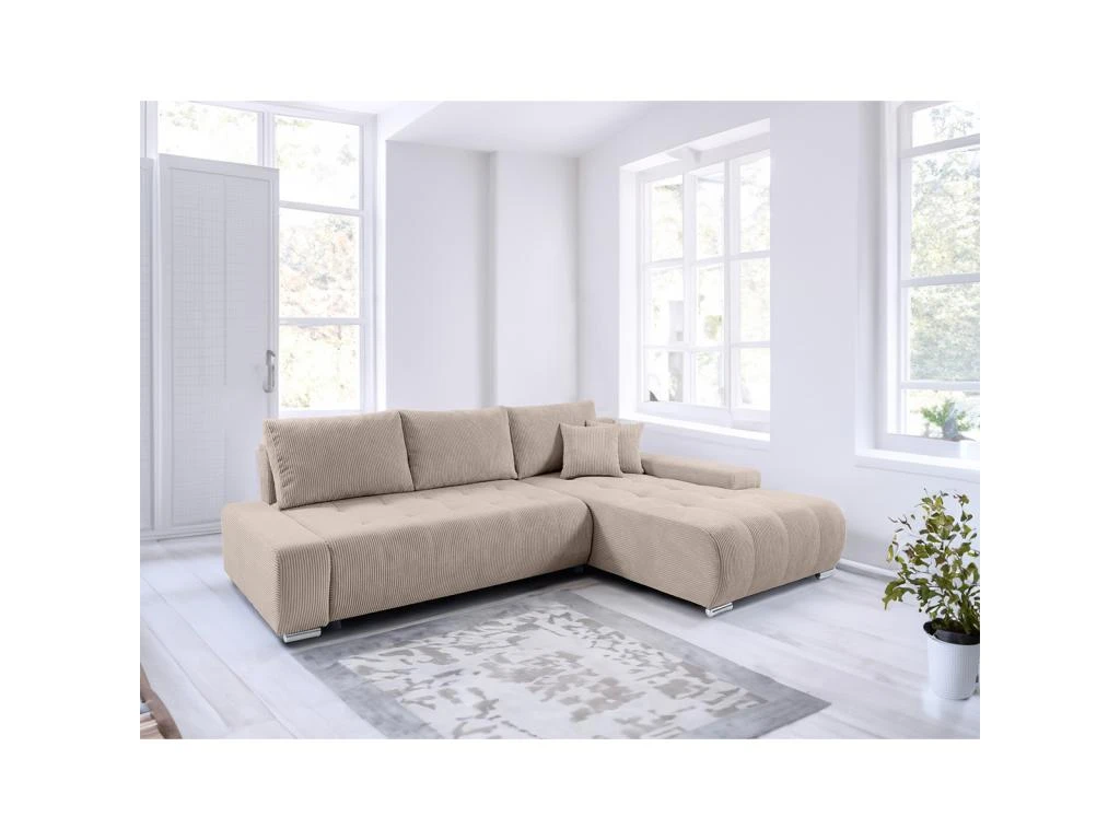 Canapé D'angle Convertible Droit 4 Places Coffre Jonas Velours Côtelé Taupe 2 Canapé D'angle Convertible Droit 4 Places Coffre Jonas Velours Côtelé Taupe – Image 2