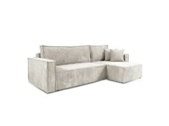 Canapé D'angle Réversible Convertible 3 Places Ezekiel Velours Côtelé Blanc Cassé