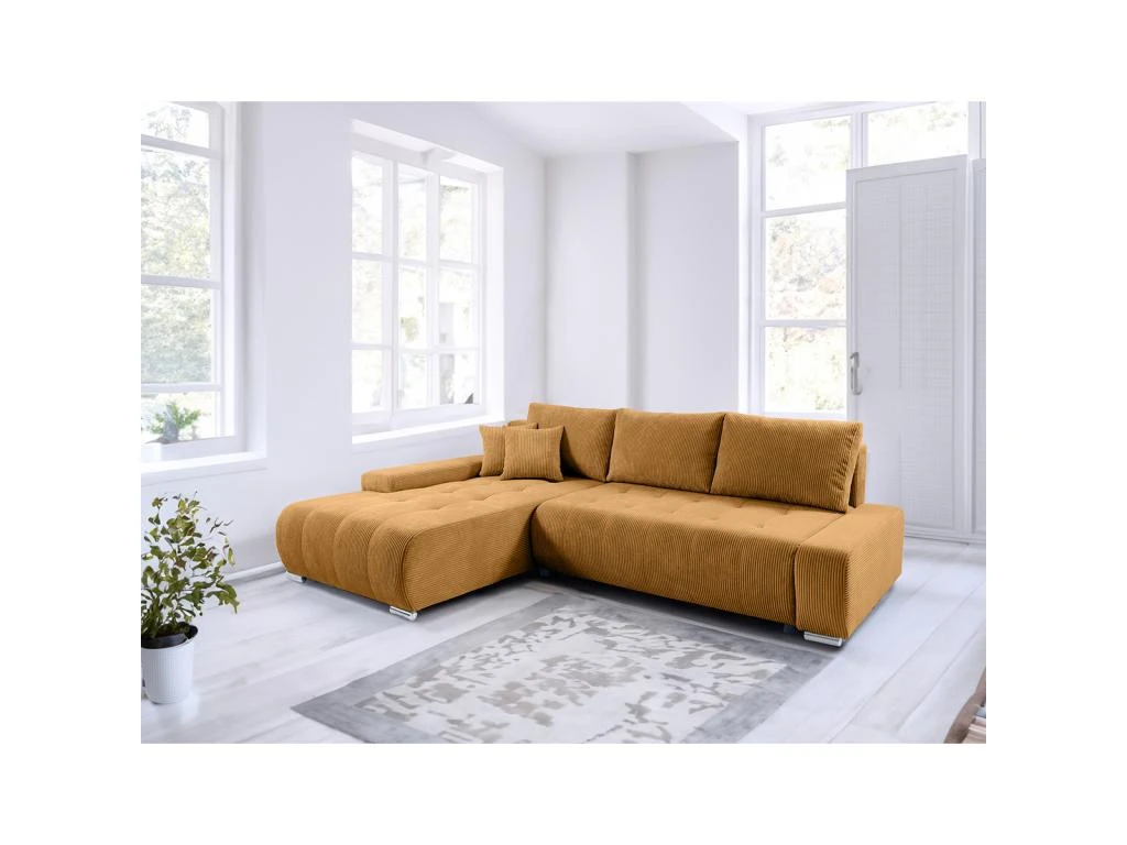 Canapé D'angle Convertible Gauche 4 Places Coffre Jonas Velours Côtelé Jaune 2 Canapé D'angle Convertible Gauche 4 Places Coffre Jonas Velours Côtelé Jaune – Image 2