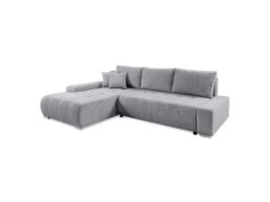 Canapé D'angle Convertible Gauche 4 Places Coffre Jonas Velours Côtelé Gris Clair