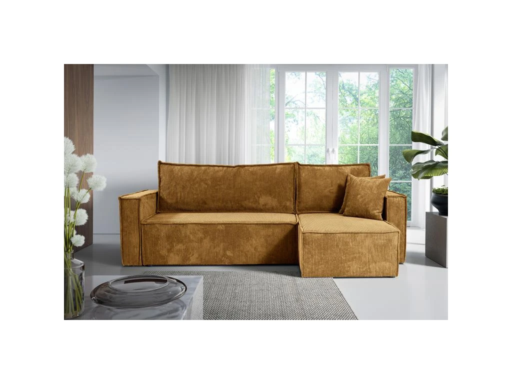 Canapé D'angle Réversible Convertible 3 Places Ezekiel Velours Côtelé Jaune 4 Canapé D'angle Réversible Convertible 3 Places Ezekiel Velours Côtelé Jaune – Image 4