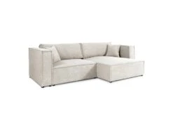 Canapé D'angle Réversible Convertible 3 Places Jimmy Velours Côtelé Blanc Cassé