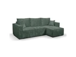 Canapé D'angle Réversible Convertible 3 Places Coffre Romain Velours Vert Sapin