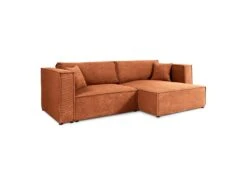 Canapé D'angle Réversible Convertible 3 Places Jimmy Velours Côtelé Terracotta