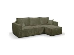 Canapé D'angle Réversible Convertible 3 Places Coffre Romain Velours Vert