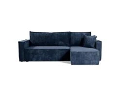 Canapé D'angle Réversible Convertible 3 Places Ezekiel Velours Côtelé Bleu -Deco.fr Soldes Boutique canape 20942003