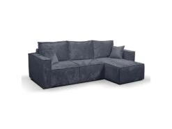 Canapé D'angle Réversible Convertible 3 Places Coffre Romain Velours Gris Foncé