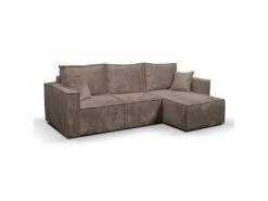 Canapé D'angle Réversible Convertible 3 Places Coffre Romain Velours Marron