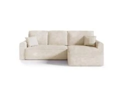 Canapé D'angle Réversible Convertible 4 Places Coffre Valentin Bouclé Beige