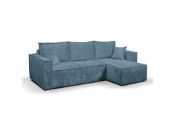 Canapé D'angle Réversible Convertible 3 Places Coffre Romain Velours Bleu