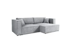 Canapé D'angle Réversible Convertible 3 Places Jimmy Velours Côtelé Gris Clair