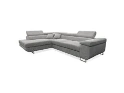 Canapé D'angle Convertible Gauche 4 Places Coffre Martin Velours Côtelé Gris Clair