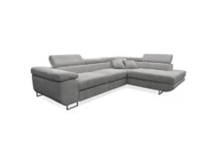 Canapé D'angle Convertible Droit 4 Places Coffre Martin Velours Côtelé Gris Clair