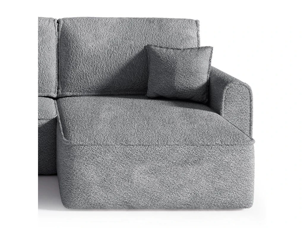 Canapé D'angle Réversible Convertible 4 Places Coffre Valentin Bouclé Gris 3 Canapé D'angle Réversible Convertible 4 Places Coffre Valentin Bouclé Gris – Image 3