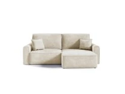 Canapé D'angle Réversible Convertible 3 Places Coffre Valentin Mini Bouclé Beige